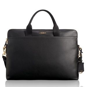 Brand New Black Leather Tumi Purse/lap top bag